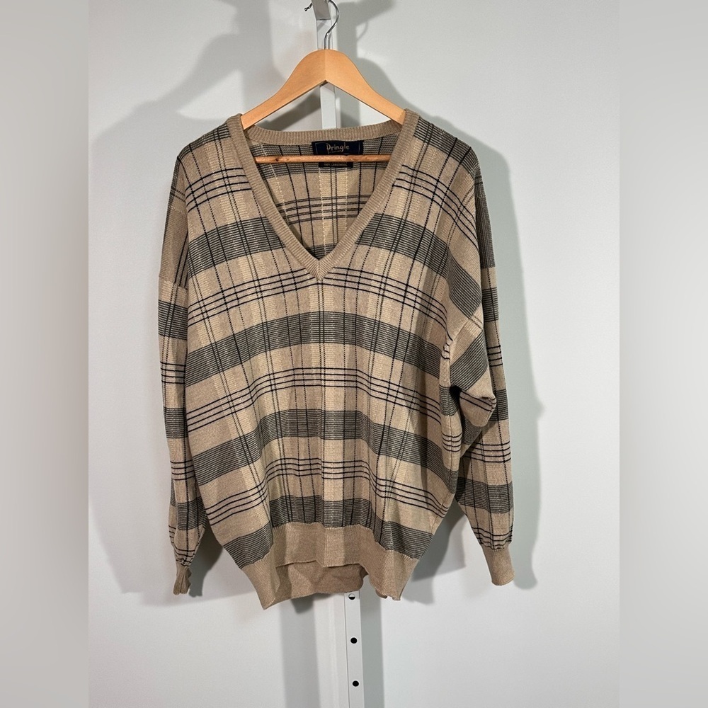 Pringle of Scotland Lambswool V-Neck Sweater – plaid check, cozy heritage XL/XXL